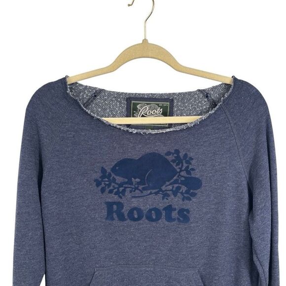Roots Canada Raw Edge Neckline Sweatshirt Blue‎ Size Small - Picture 3 of 6